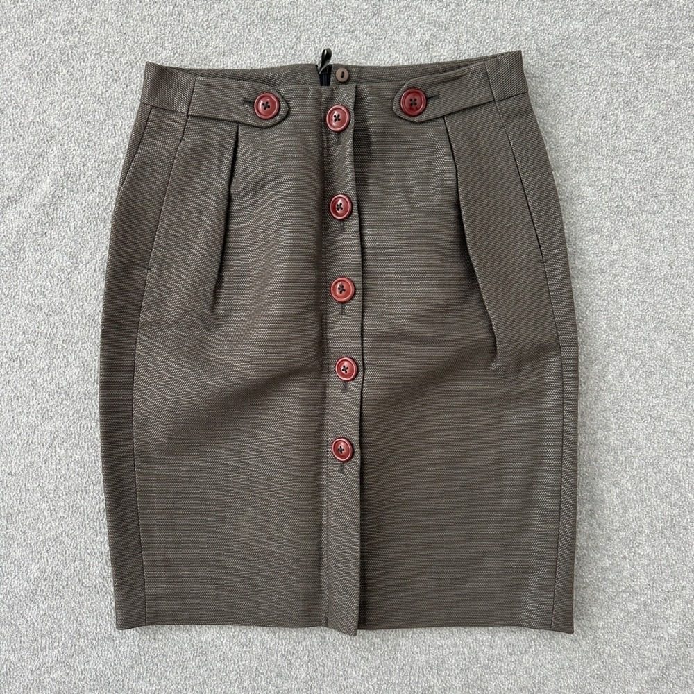 Jigsaw Skirt‎ 29 Pencil Gray Metallic European Academia Button Down Indie Retro